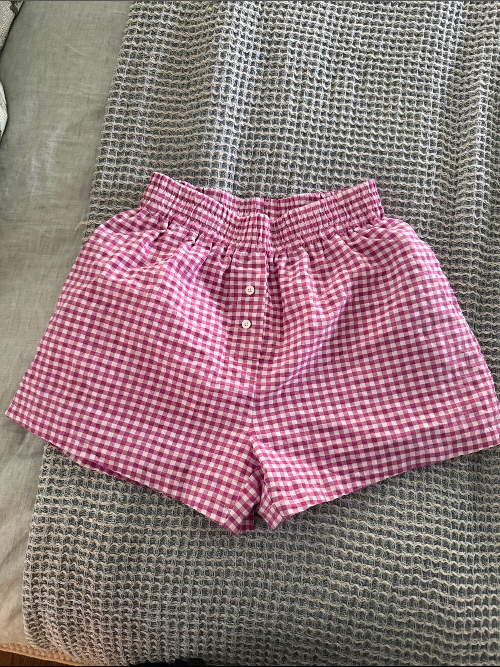 Pink Gingham Elastic-Waist Bermuda Shorts